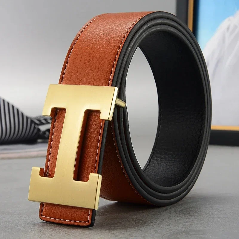 2025 Casual Men's Belt High-Quality Designer Genuine Second Cow Leather Strap with Smooth Metal Buckle Fashion Accessory