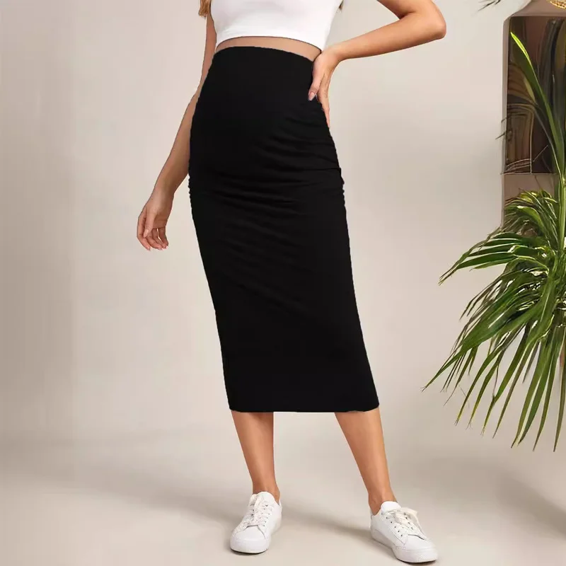 

2025 New Stylish Soft Maternity Skirt Stomach Lift Pregnancy Half Body Pregnant Black Skirts with Elastic High Waist