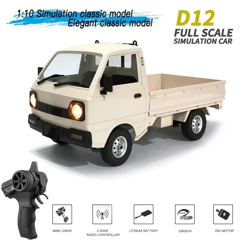 D12 RC Car Full Scale 1:10 2.4G 2WD Electric Climbing Truck LED Lights On-road Remote Control RC Truck Haul Cargo Car Kids Gifts