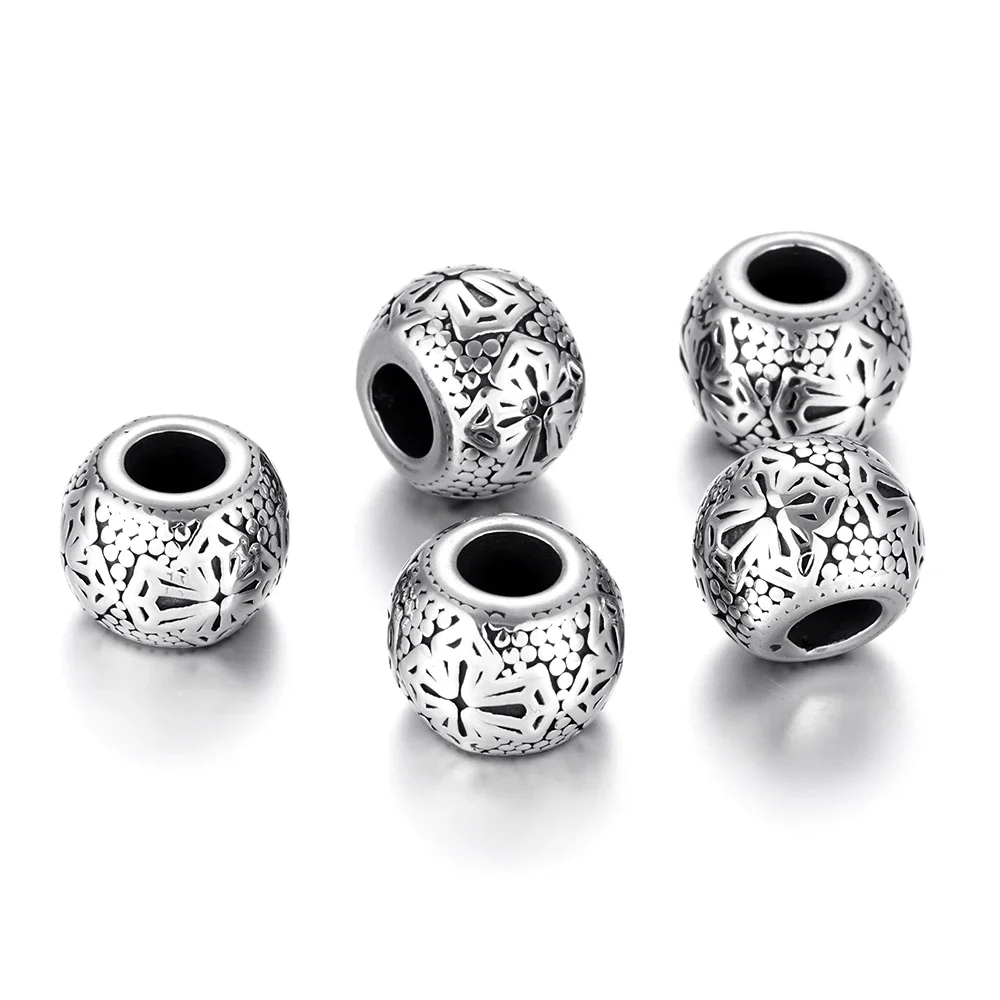 Stainless Steel Beads Dumn with Cross 5.5mm Hole Metal European Bead Bracelet Making Charms DIY Jewellery Supplies