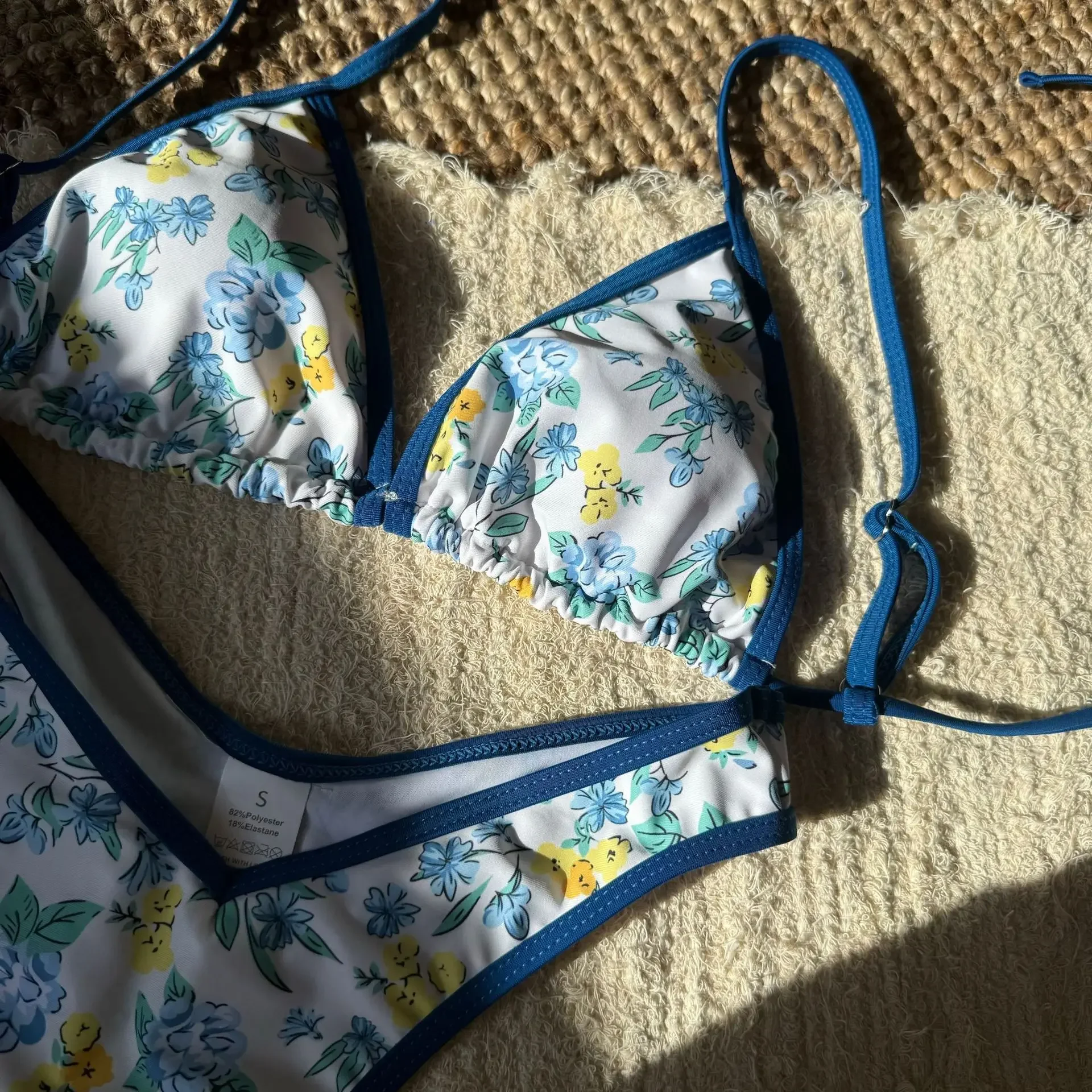 Sexy flor impressão micro mini biquinis define duas peças retalhos v-cintura gravata maiô maiô biquini tankini