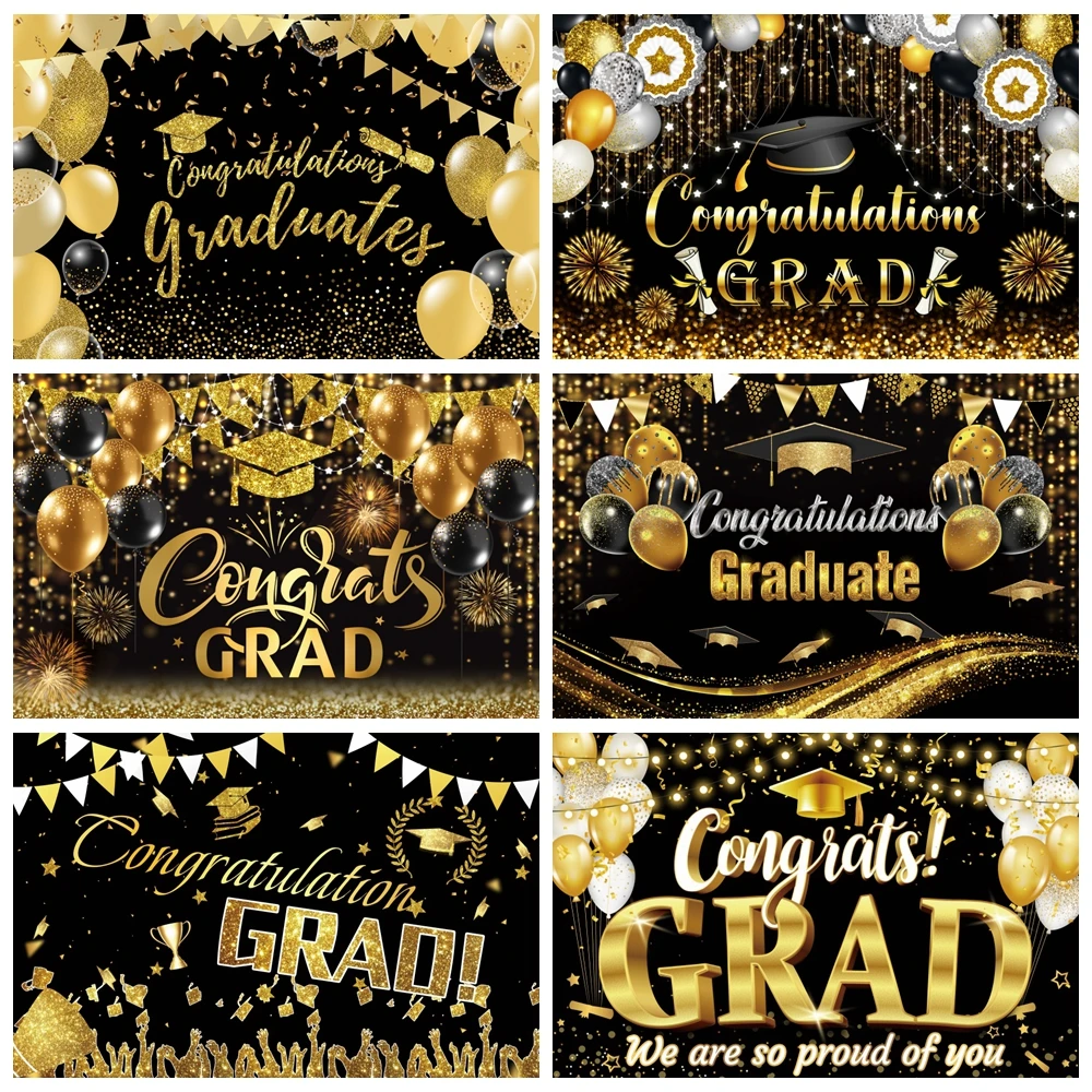 

Graduation Photography Backdrop Gold Glitter Balloon Congrats Grad Prom Party Decor Congratulations Graduates Photo Background