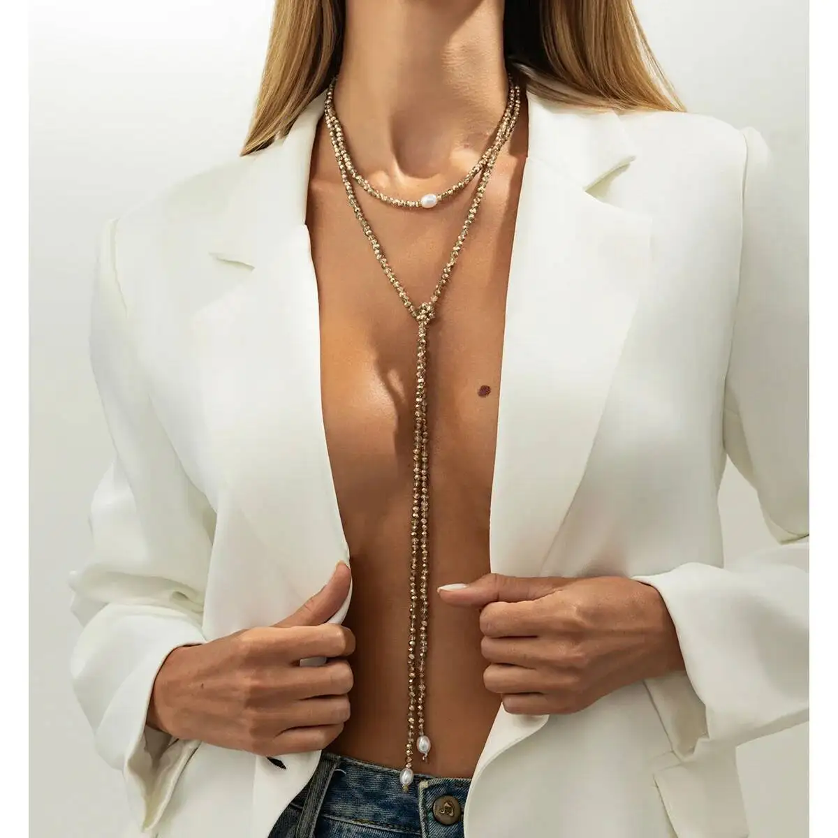 Salircon 3 Stile Neue Mode Kristall Perlen Kette Anhänger Halskette Frauen Sexy Multilayer Gestapelt Kette Schmuck Zubehör Geschenk
