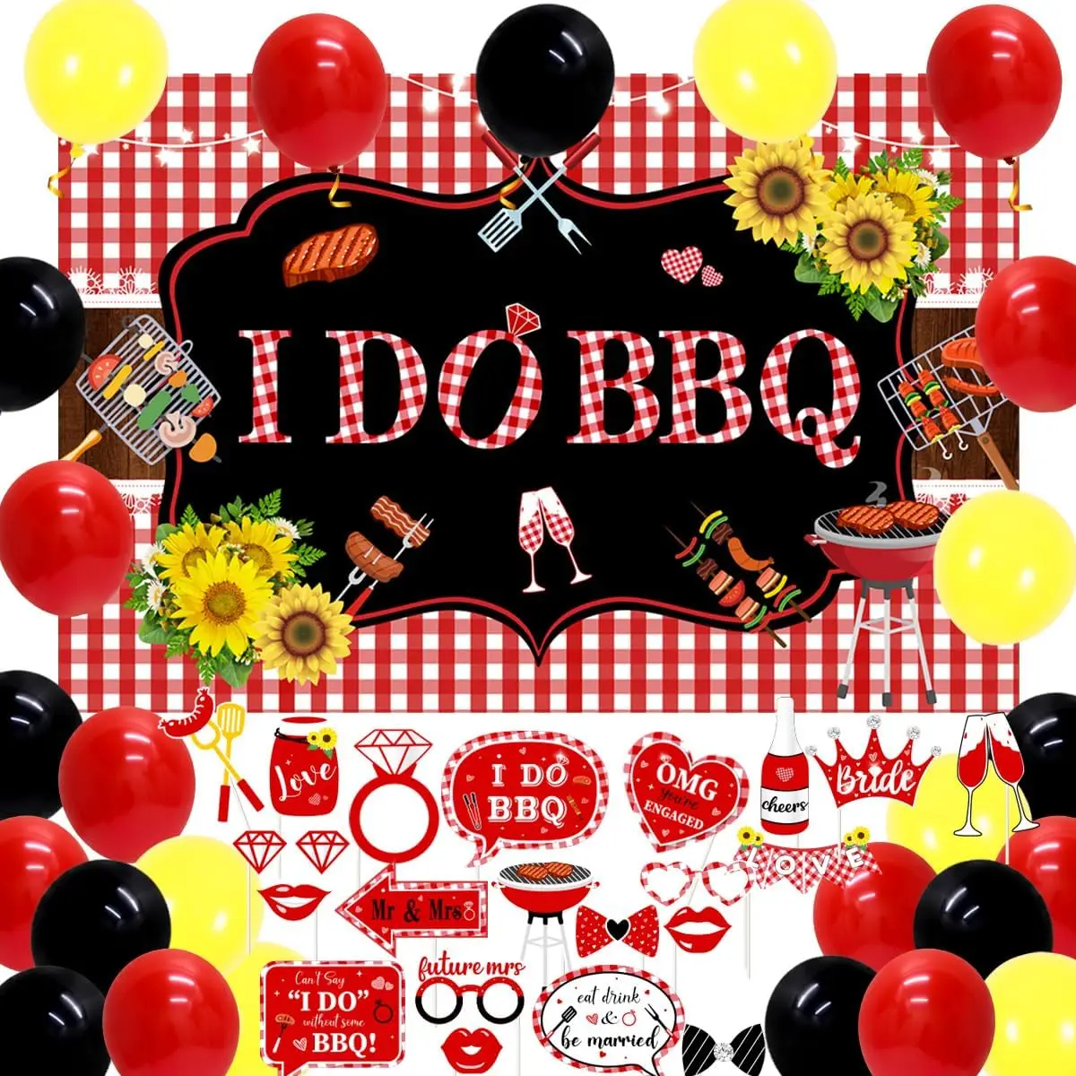 JOYMEMO Barbecue Proposal Party Decorations I Do BBQ Backdrop Balloon Photo Booth Props Picnic Themed Wedding Bachelorette Party