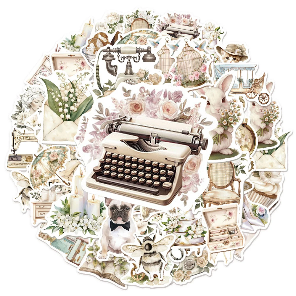 

10/30/50pcs White Retro Art Countryside Stickers Cartoon Aesthetic Graffiti Stationery Suitcase Phone Decoration Sticker Kid Toy