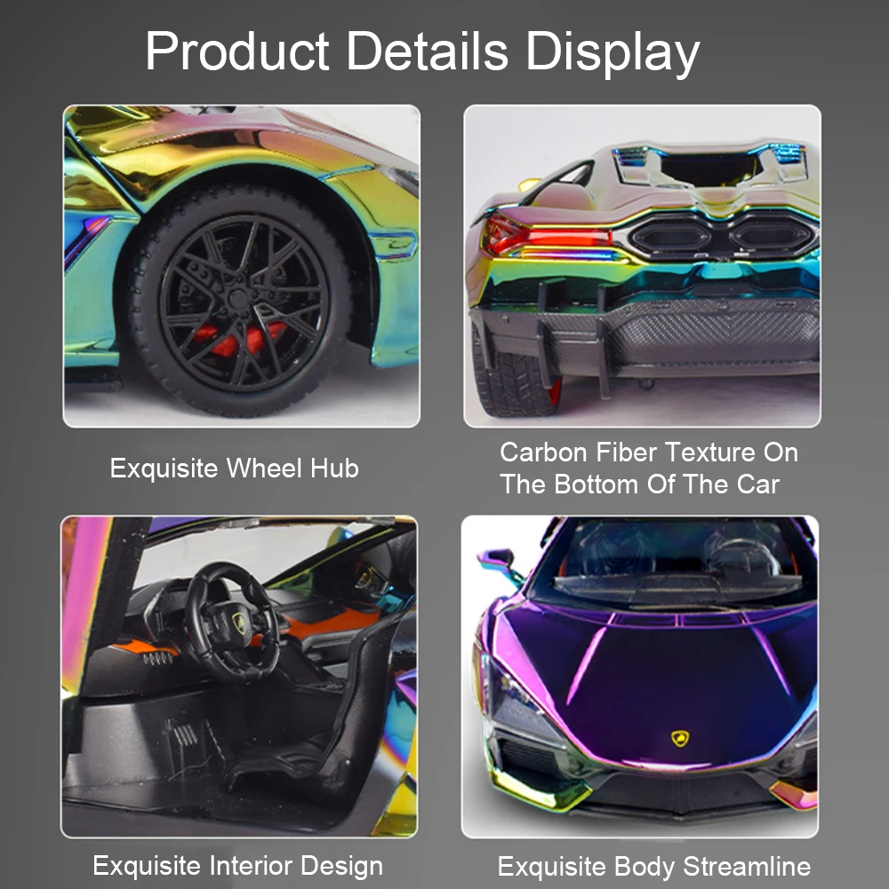 1:24 Revuelto 럭셔리카 로고 장난감 모델 합금 다이캐스트 베네노 슈퍼카, 사운드 라이트 풀 백 도어 오픈 모델, 어린이 선물