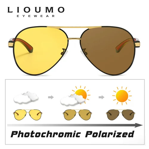 Imagen 2 del producto LIOUMO, gafas de sol fotocromáticas de visión nocturna con lentes amarillos de lujo para hombre, gafas de conducción camaleón, gafas de sol antideslumbrantes para hombre