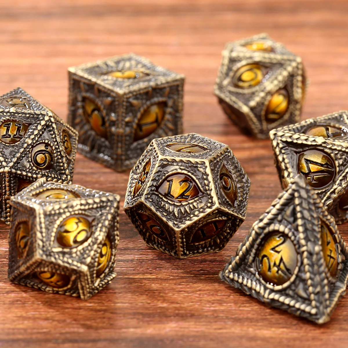 7Pcs Retro Bronze Metal Polyhe - Dice Set Polyhedral 评论和价格