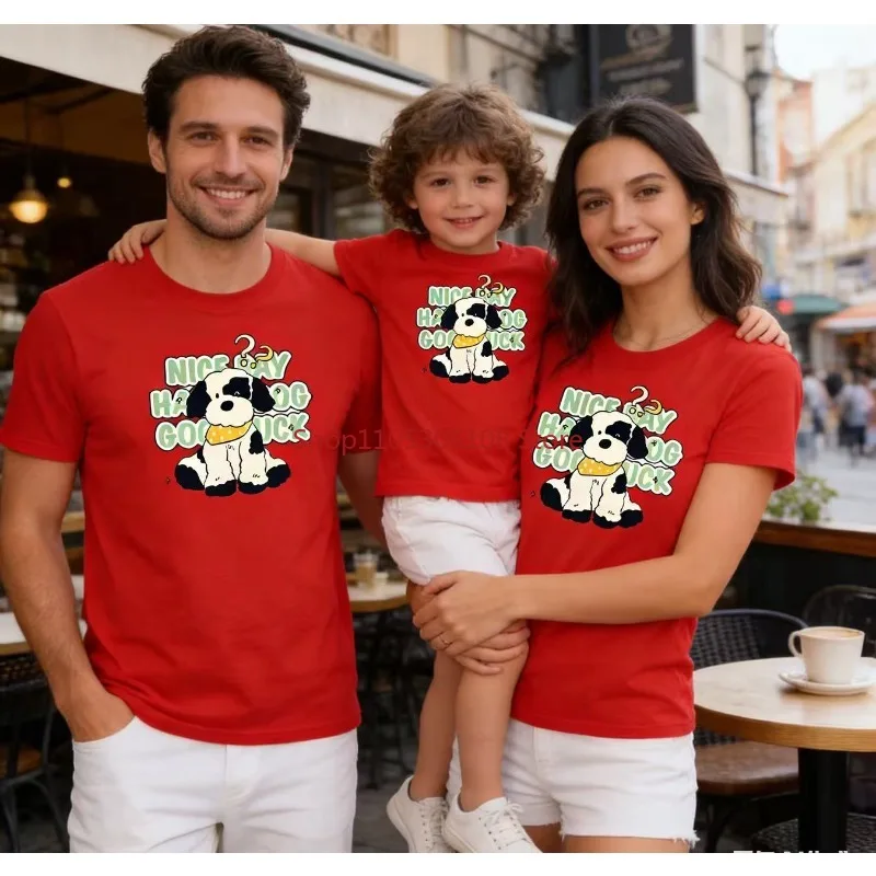 

Question Mark Puppy Print Children's Short-Sleeved Pure Cotton New Style Baby Cartoon Korean Version Pure Cotton Family Clothing