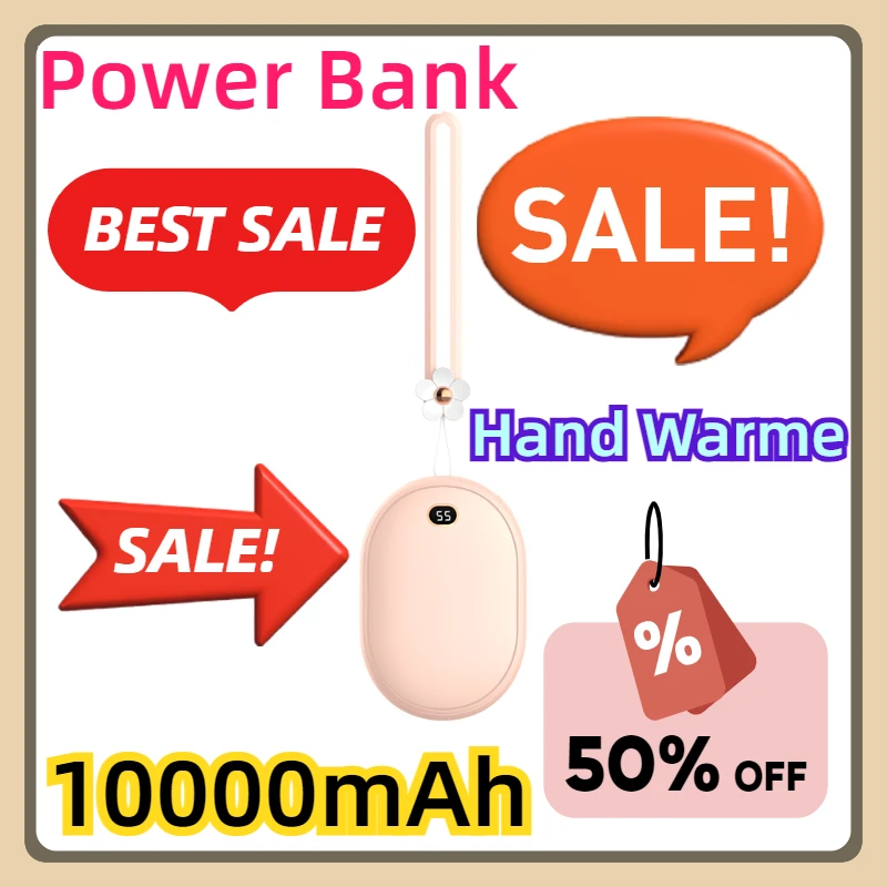 

For IPhone 15 Pro Max Xiaomi 14 10000mAh Hand Warmer Rechargeable Power Bank with Temperature Display Portable Charger Powerbank