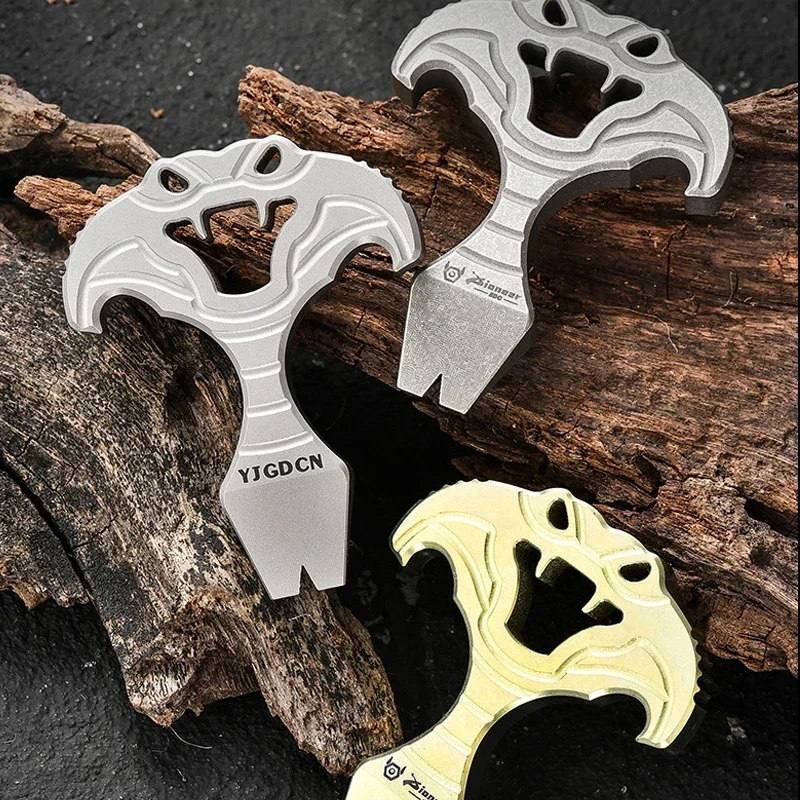 Outdoor Portable Cobra Titanium Alloy Umbrella Rope Tool Multifunctional Pry Bar Bottle Opener EDC Pendant Accessories