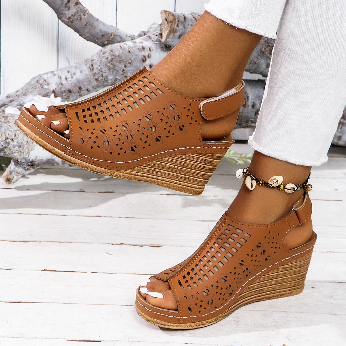 Women Wedges Sandals New Summer Luxury Sandals Open Toe Stylish High Heels Shoes for Women Platform Hollow Out Casual Sandals