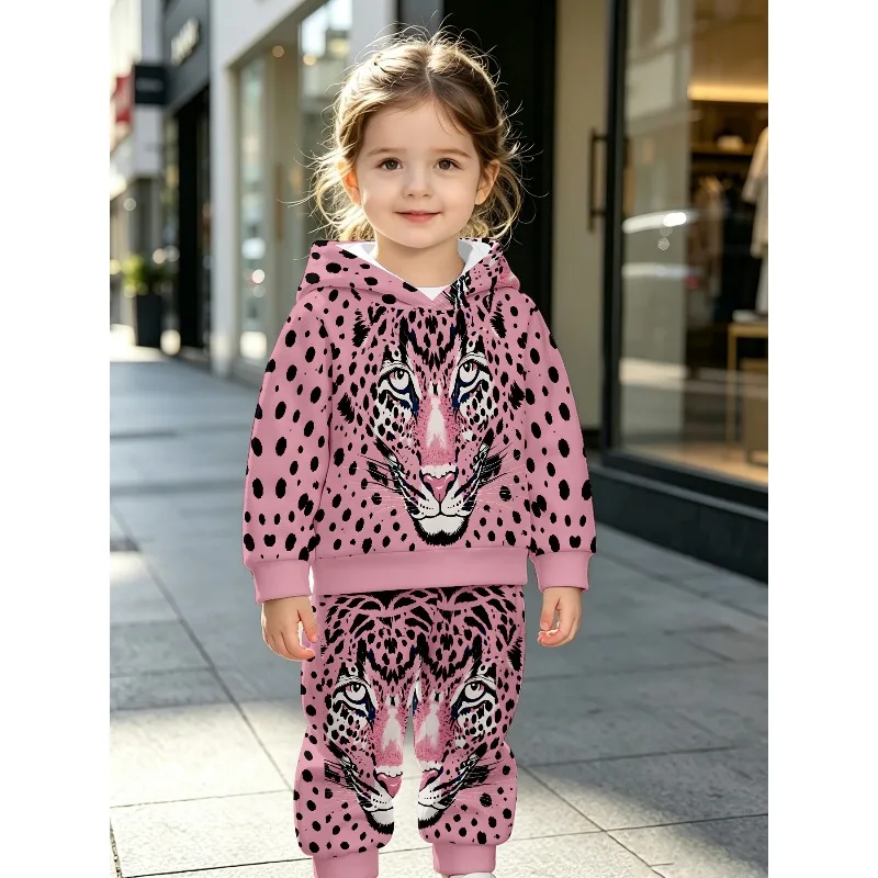 Kids Hoodie Jogger: Pink Leopard Face Print, Mixed Tropical Fruit Pattern, Black White Musical Note Tracksuit