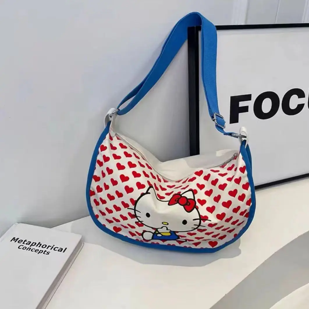 Sanrio Hello Kitty Handbag Cartoon Versatile Shoulder Bag Crossbody Canvas Bag Cute Shoulder Bag Saddle Bag Student Dumpling Bag