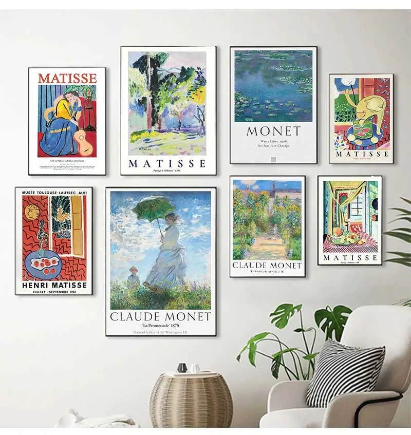 Scandinavian Classic Vintage Wall Art Matisse Monet Fish Garden Water Lilies Poster Prints Home Bedroom Living Room Decoration