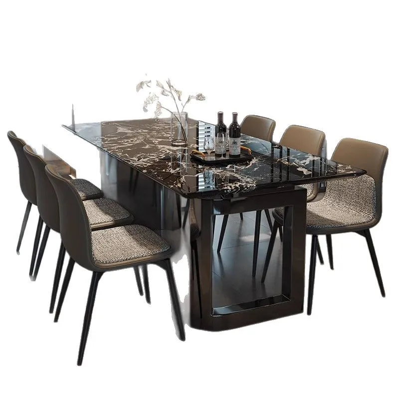 Stainless Steel Base For Kitchen Use &Nordic Modern Sleek Extendable Rectangular Dining Table Sintered Stone Top Cross-Circular