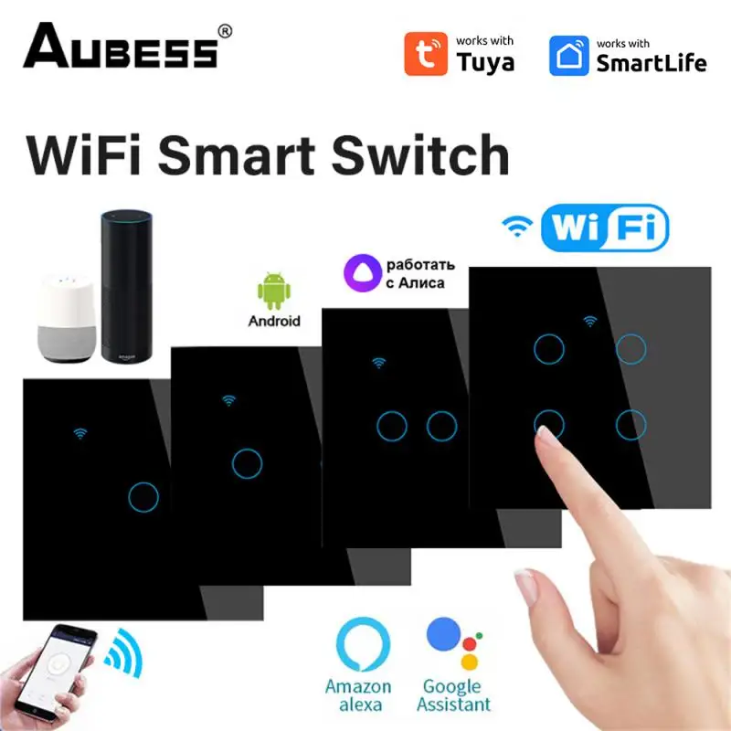 Aubess TUYA 1/2/3/4 Gang EU WiFi Smart Light Switch pannello tattile a parete sensibile filo neutro richiesto funziona con Alexa Google Home