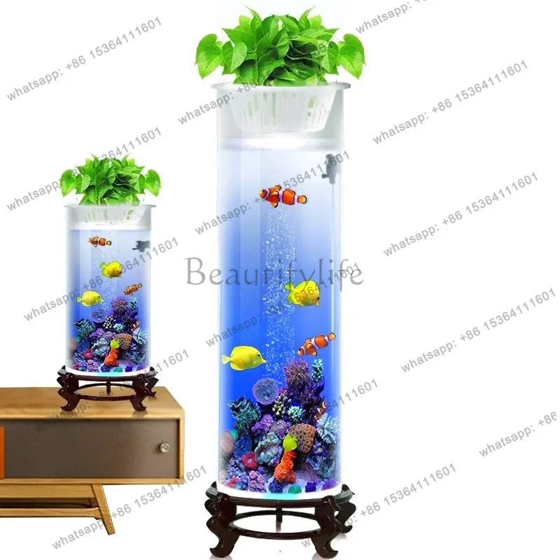 Fish tank living room 2025 new small cylindrical floor vertical acrylic