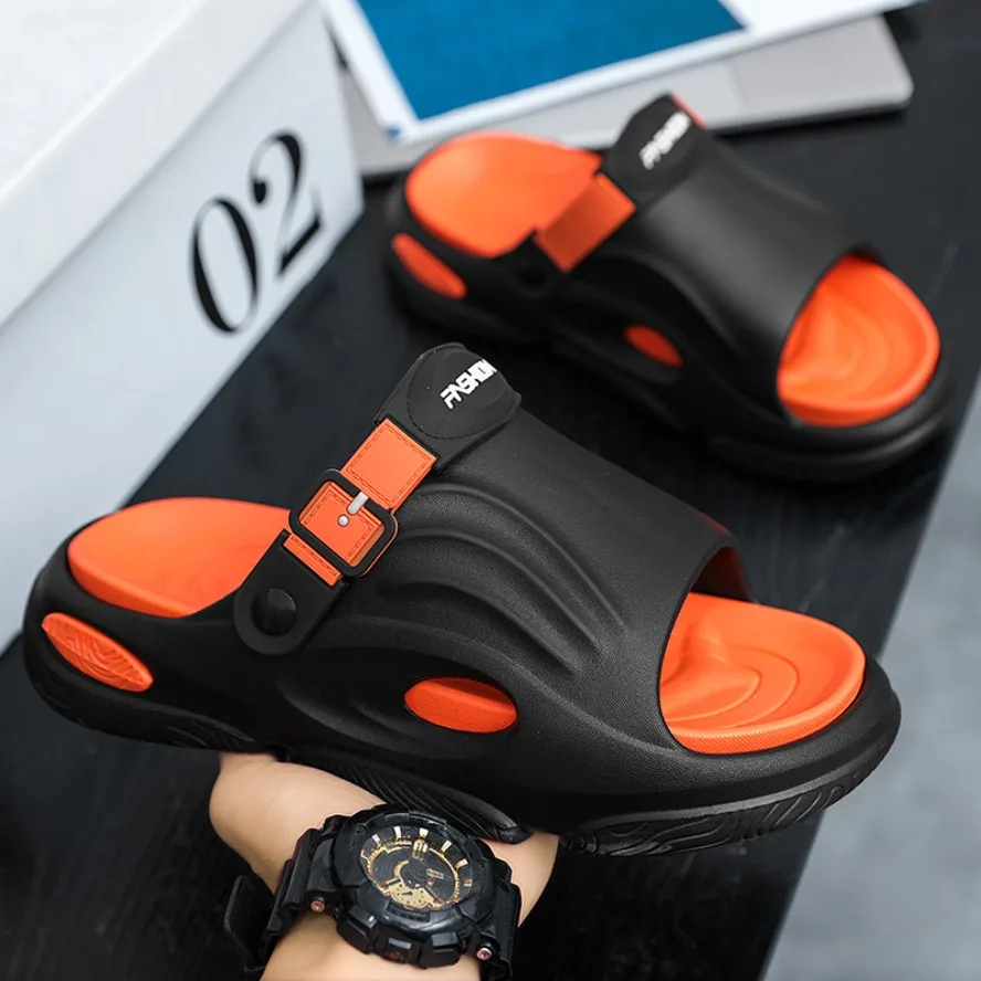 Thick Sole Cushion Men Garden Mules Adjustable Strap Perforated Breathable Slip On Sandals Non-Slip Beach Pool Slippers