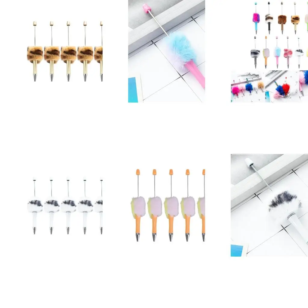 

6Pcs Beadable Ballpoint Pen Plush Ball Ballpoint Pen Write Smoothly for Student