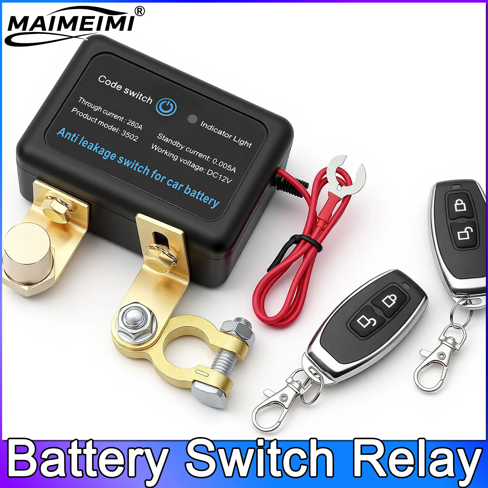 Car 260A Battery Switch Relay with Remote Control Button 12V Control Battery Disconnect Remote Cut Off Isolator Switch