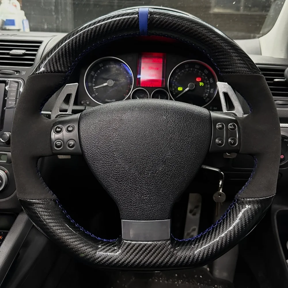 Cubierta trenzada para volante de coche personalizada, gamuza para Volkswagen Golf 5 Mk5 GTI VW Golf 5 R32 Passat R GT 2005, accesorios para coche