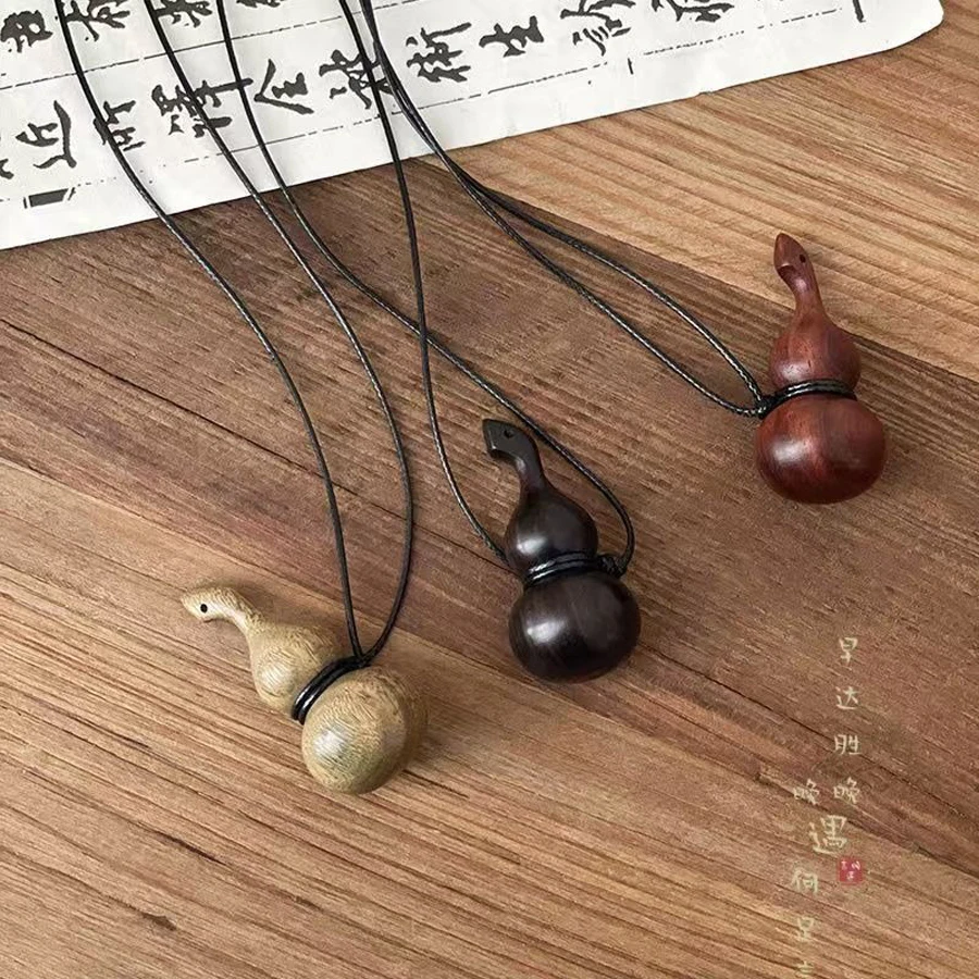 Cufing Season Fashion Necklace For Women Girl Wood Wooden Lucky Calabash Pendant Chain Rope Choker Chinese Style Vintage Jewelry