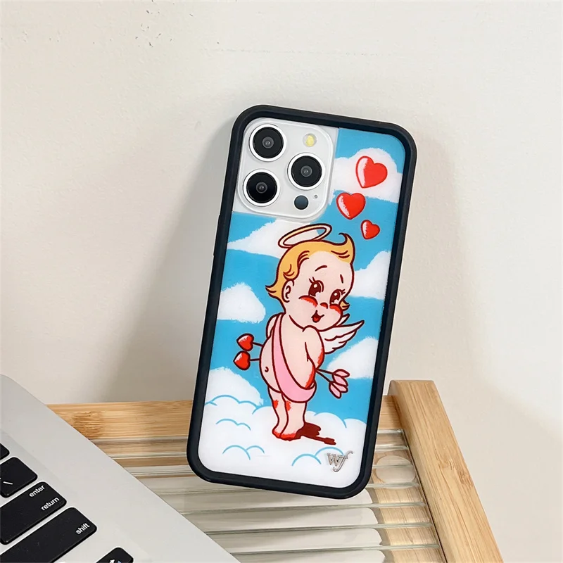 Flor selvagem safari bebês urso lil diabo caso de telefone para iphone 16 15 14 13 12 pro max wf plus lil anjo gato camo capa traseira y2k