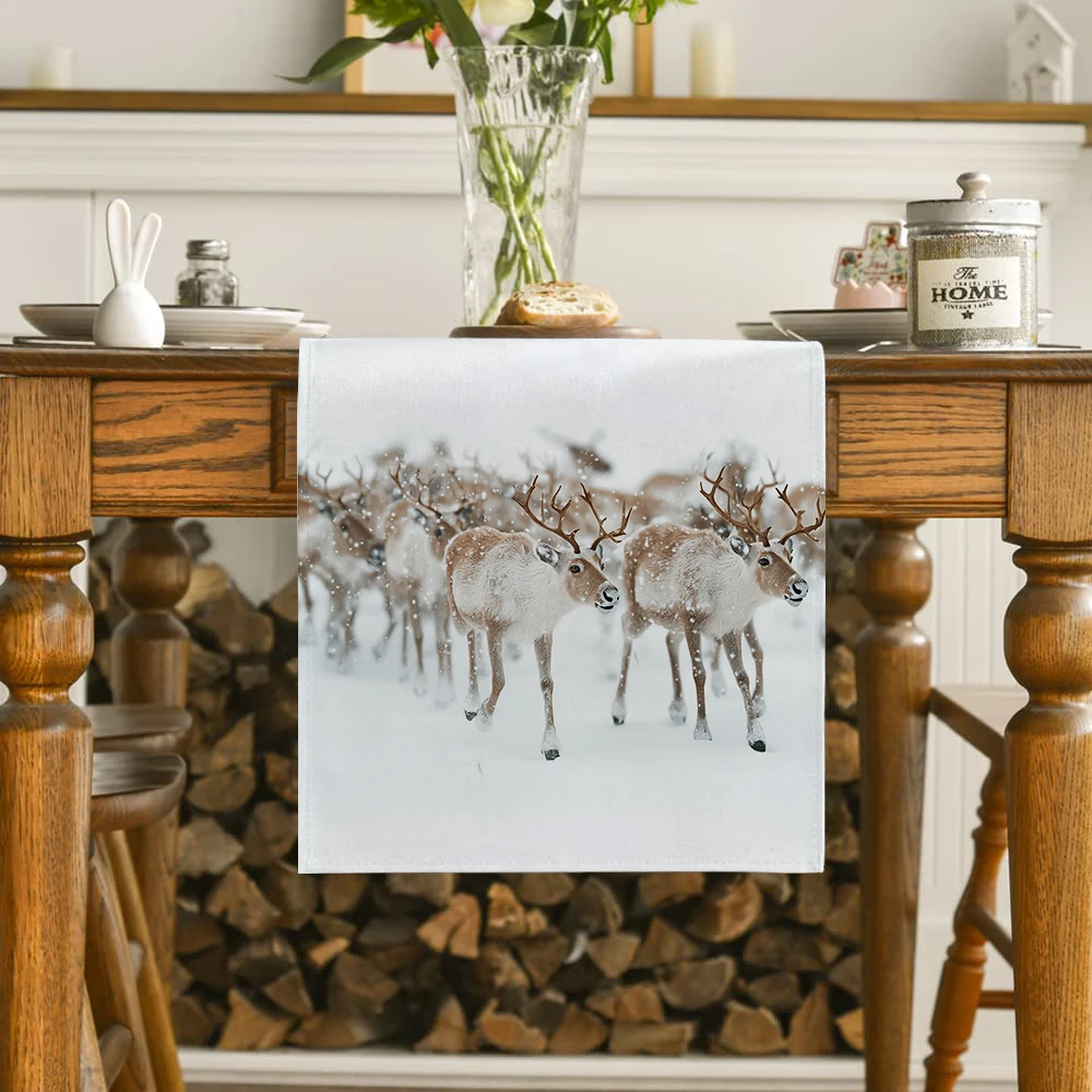 Deer Antler Snow Table Runners Washable Dresser Dining Coffee Table Runner Wedding Holiday Party Decor