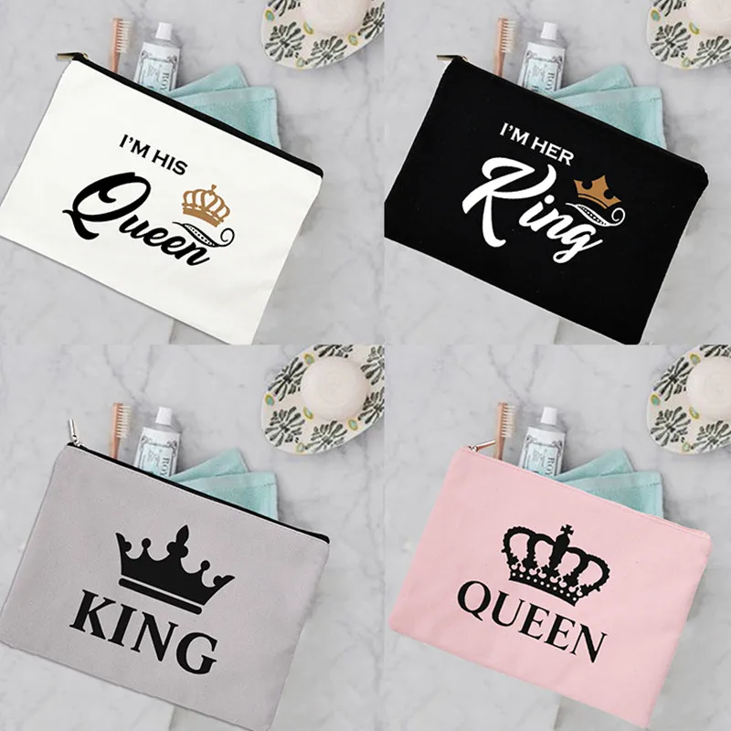 Im Her King His Queen Lover Travel Toiletry Organizer Women Cosmetic Bags Couple Makeup Case Outdoor Wash Storage Bag Best Gifts