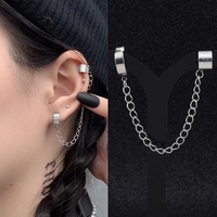 1pc Clip Earrings with Chain Stainless Steel for Men Women Punk Hoop Ear Cuffs Painless Non Piercing Fake Earring Jewelry Gifts