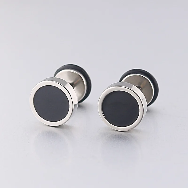 Men\'s Earings Titanium Steel Round Black Oil Drip Stud Earrings For Men Korean Fashion Stainless Steel Punk Jewelry Accessories