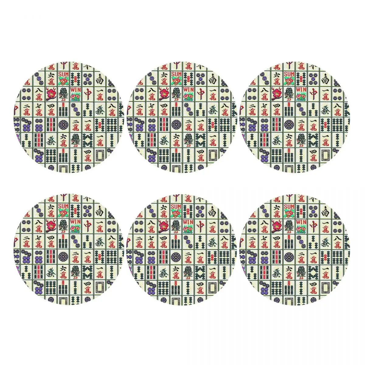 Mahjong Coasters PVC Leather Placemats Waterproof Coffee Mats for Decor Kitchen Dining Pads Set of 6