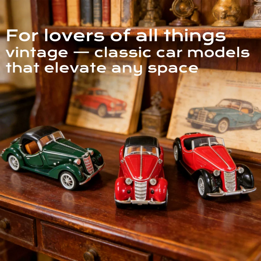 1:32 Scale Vintage 2-Seat Roadster Diecast Alloy Car Model, Pull Back Toy Car , Antique Convertible Collectible Display Ornament