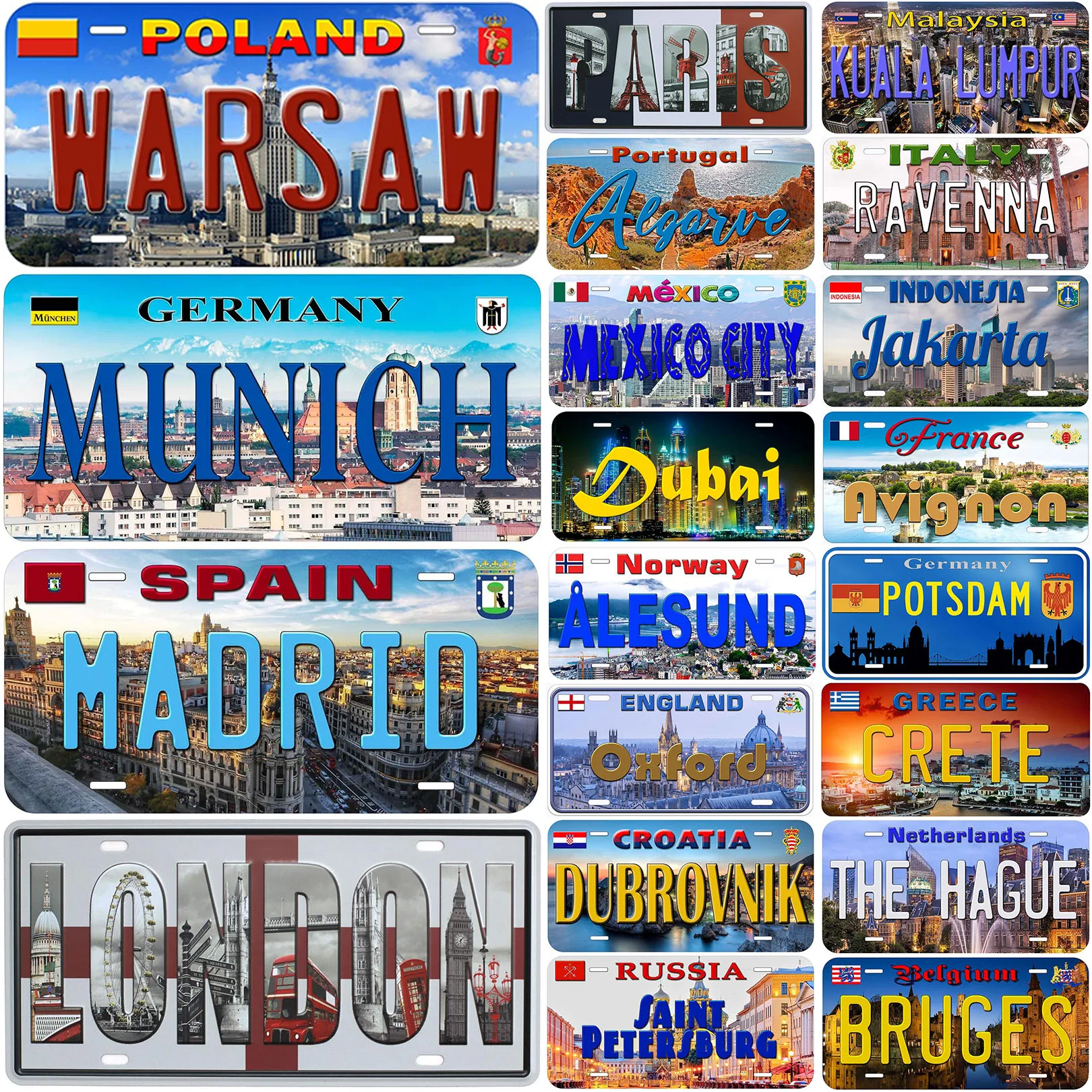 Madrio License Plates for Wall Art Decoration Metal Tin Signs Vintage Tags Metal Automotive Signs For Cafe Bar Club Garage Pubs