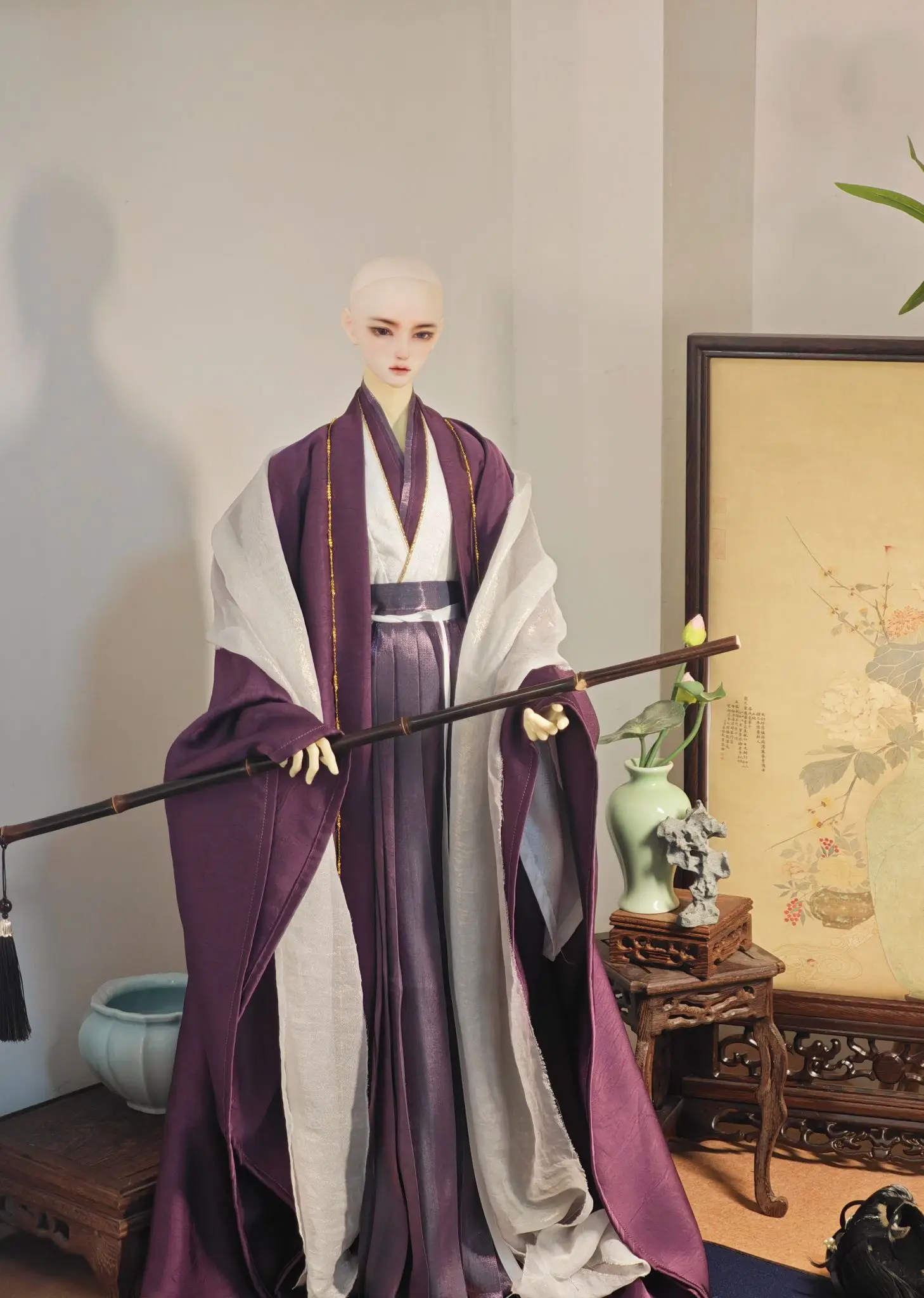 1/4 1/3 BJD Ancient Costume Purple Robe Hanfu Dress Warrior Outfit For MSD Girl POPO68 ID75 Strong Body Doll Accessories A1608