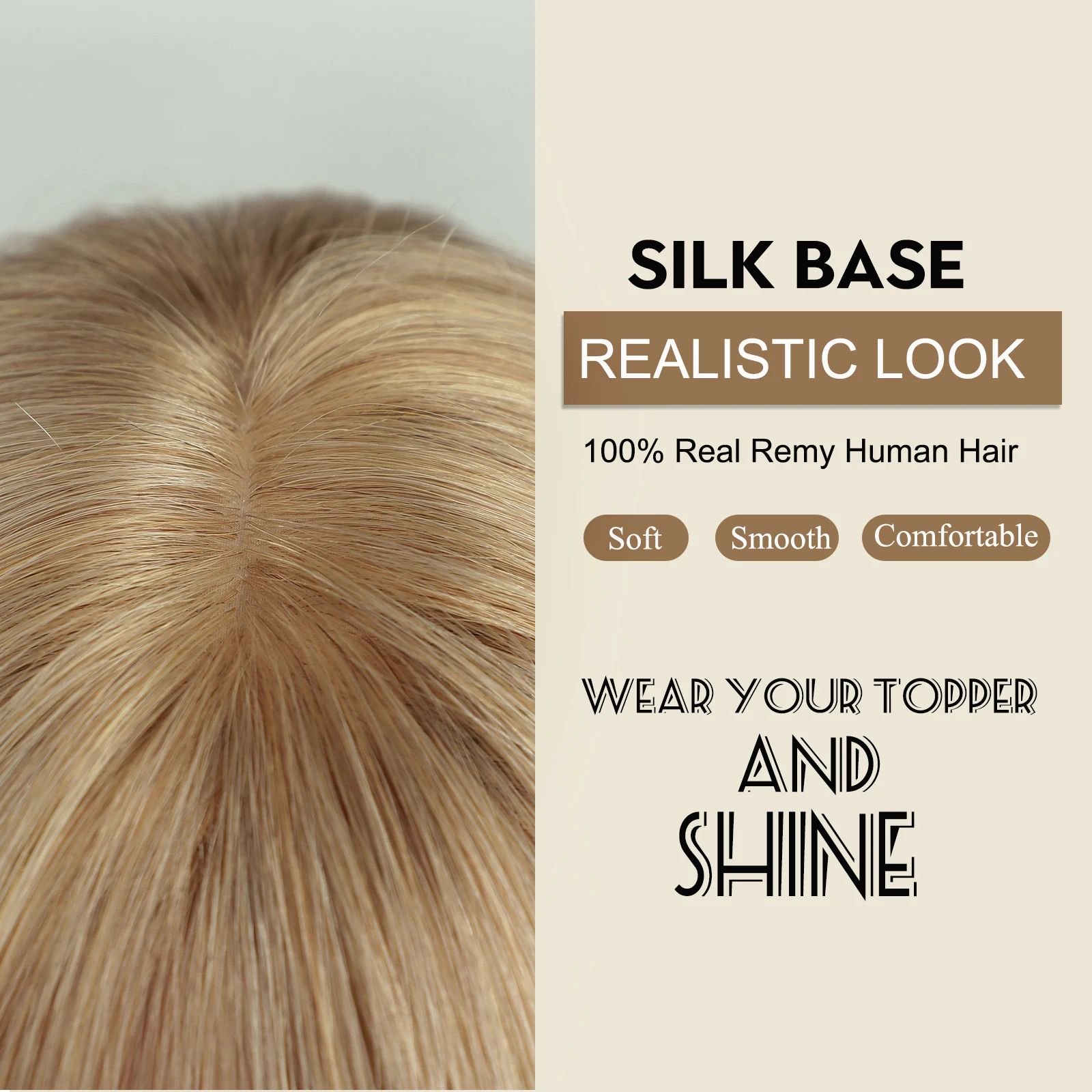 Natural Blonde 14 In Straight Silk Base Top Human Hair Topper with Bangs Clips 100% Remy Hairpieces for Women HairToppers Female