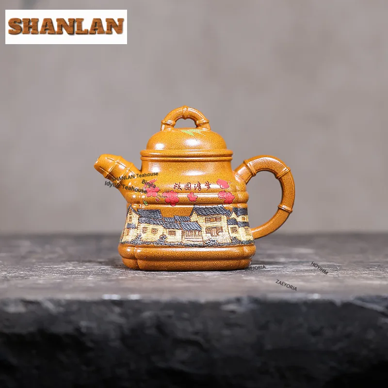 

250ml Vintage Yixing Purple Clay Teapots Handmade Hometown Pot Raw Ore Gold Section Mud Kettle Zisha Tea Set Cha Supplies Gift