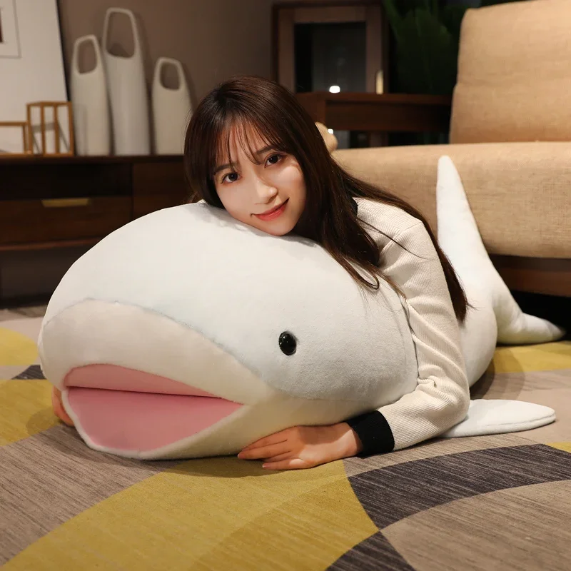

120cm Aquatic Whale Doll Plush Toy Yellow Pink Blue Stuffed Whales Fluffy Animal Smiling Face Sleeping Companion Gift