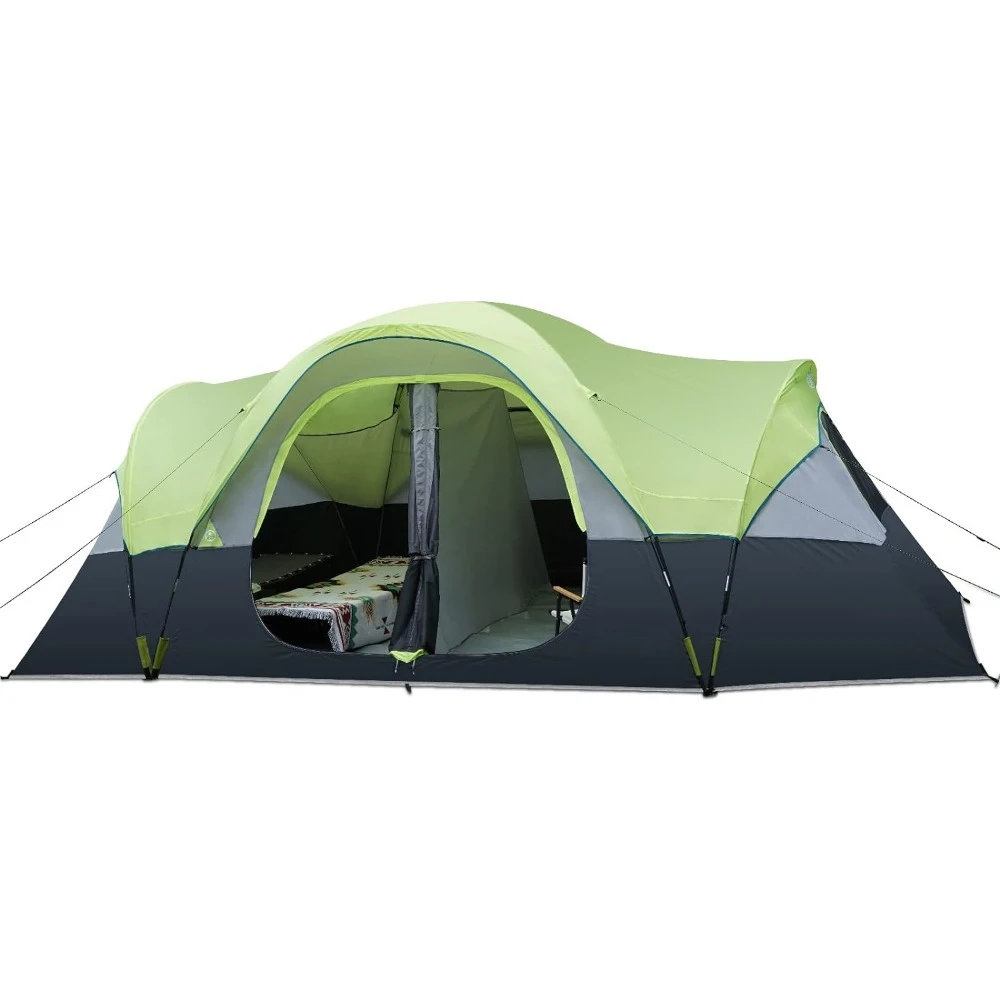 

Camping Tent 10 Person Big, Easy Up, 5 Large Mesh Windows, Double Layer, 2 Room, Waterproof, Weather Resistant