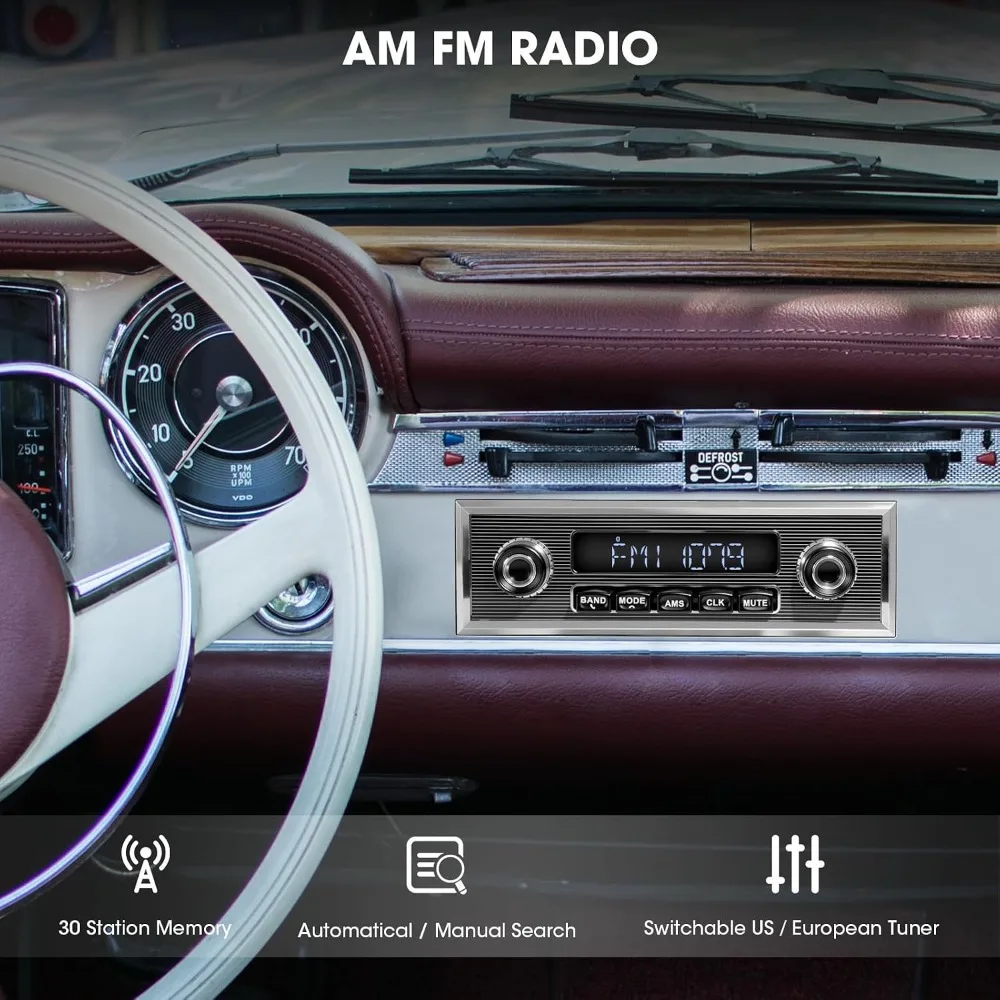 Bluetooth Retro Radio for Classic Cars: Single Din Vintage Stereo with AM FM Tuner, USB AUX Input, Subwoofer RCA Output view 3