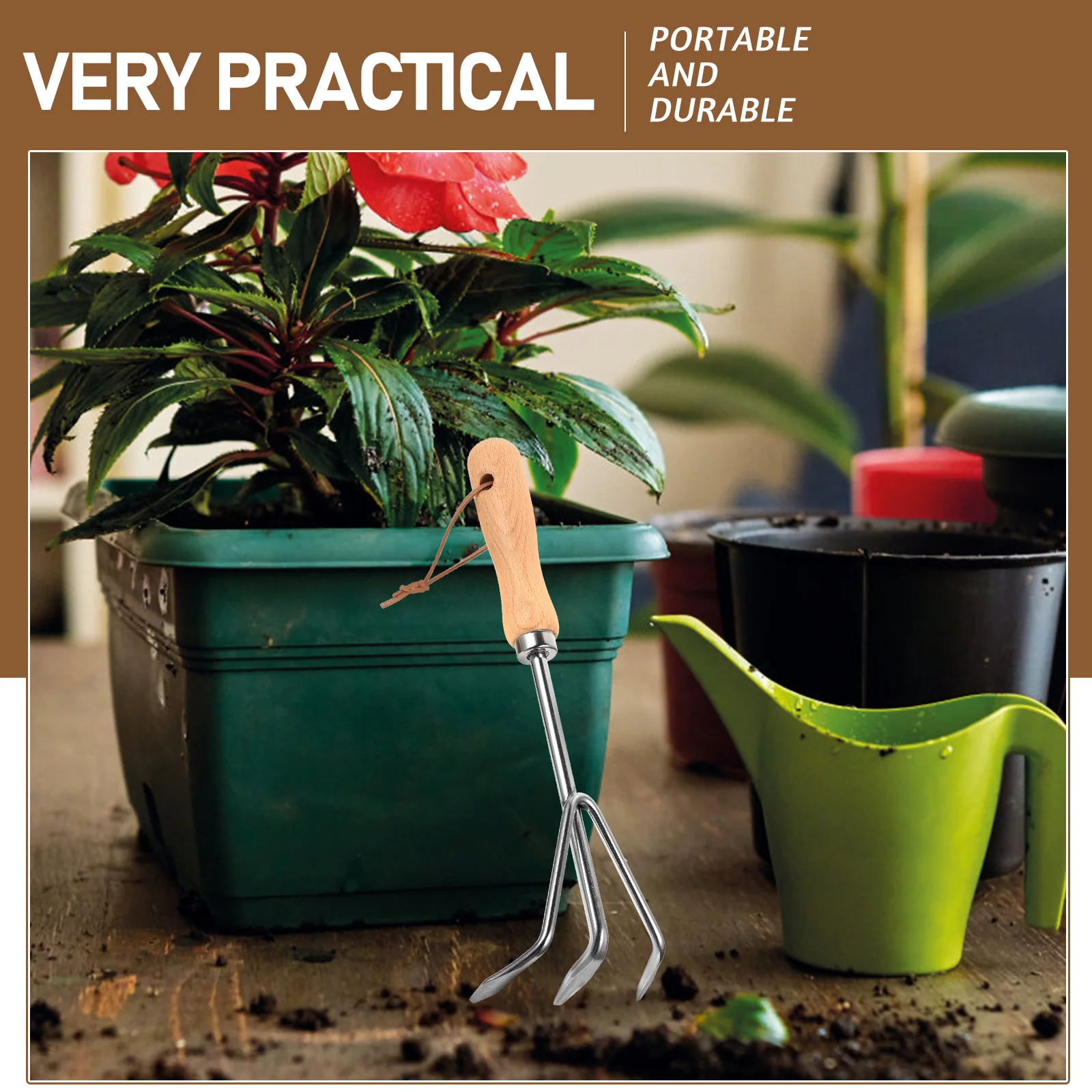 

Stainless Steel Garden Rake Ergonomic Wood Handle Soil Loosening Yard Tool For Planting Gardening Small Rakes Hand Tools For