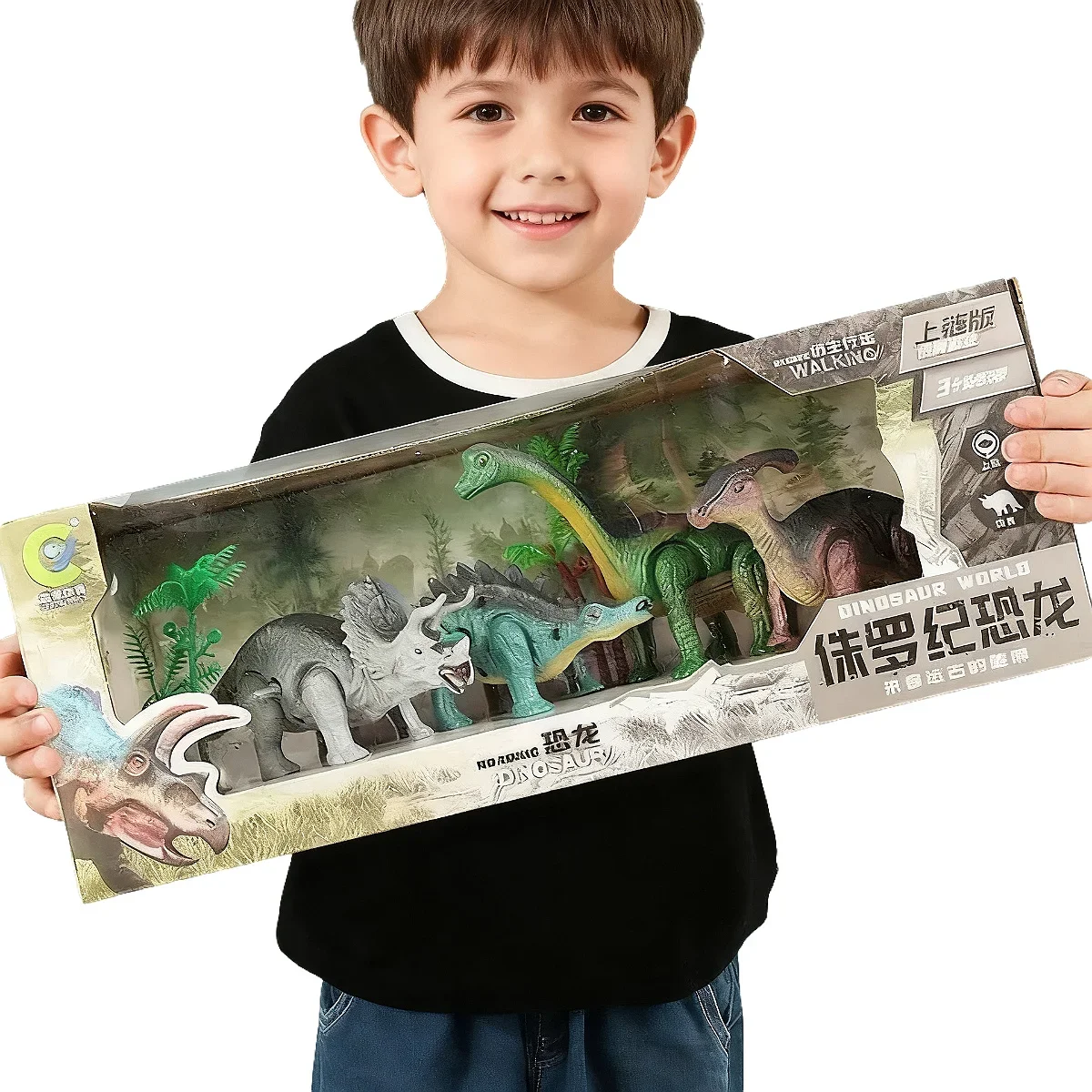 Wind-up Dinosaur World Kinetic Play Set, Walking Movable Dinosaur Toys, Cute Interactive Educational Animal Playset for Kids 3+