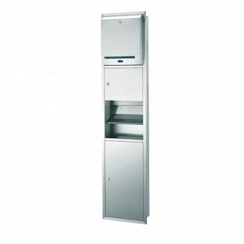 

Stainless steel wall-mounted commercial hand dryers and waste containers and automatic roll-up towel dispensers