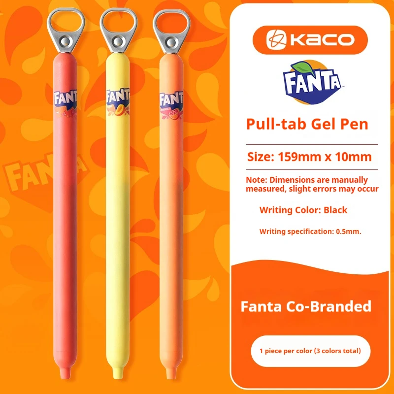 KACO x Fanta/Coca-Cola Collab Pull Ring Gel Pen,Fun Orange Design Smooth Writing 0.5mm Black Signature canetas For Planner,Exam
