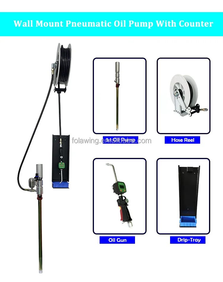 3:1 Wall Mount Industrial Air Operated 55 Gallon Motor Lubricating Pneumatic Oil Transfer Drum Barrel Pump With Hose 15 Meters