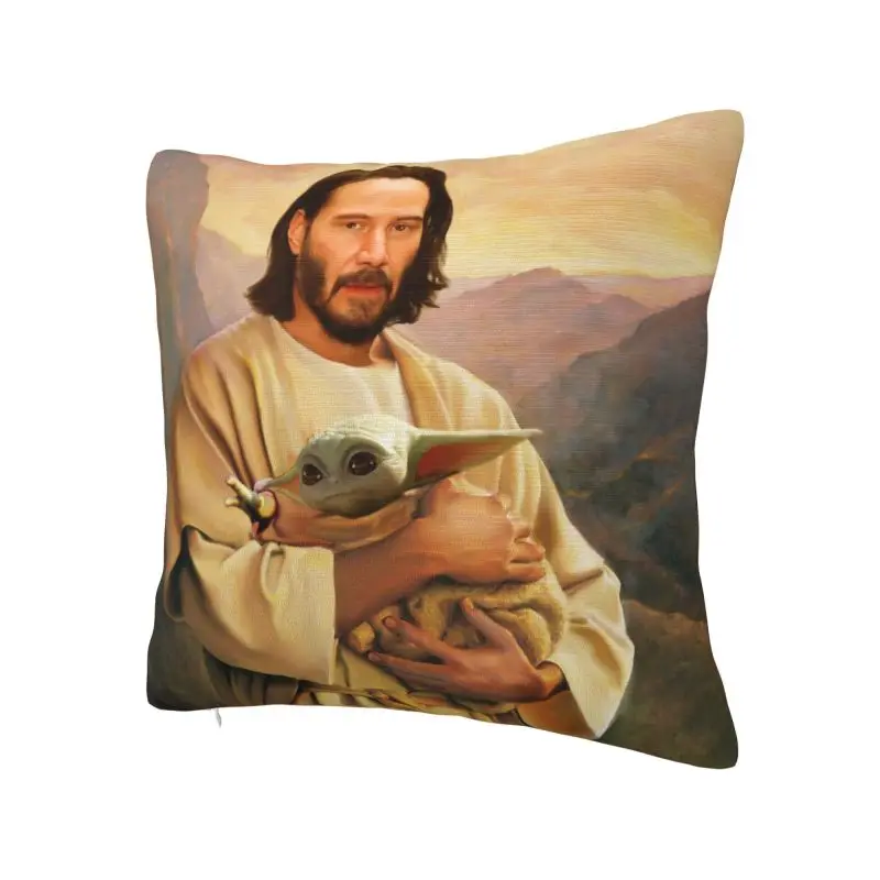 Custom Jesus Saint Keanu Reeves And Baby Cushion Covers Velvet Cute Pillow Case Decoration Salon