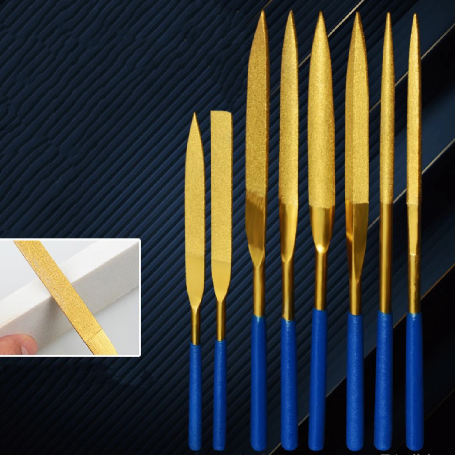 10PCS Titanium-Plated Diamond File Set, 5X180/3X140/4X160mm, Multi - Shape Grinding Tools