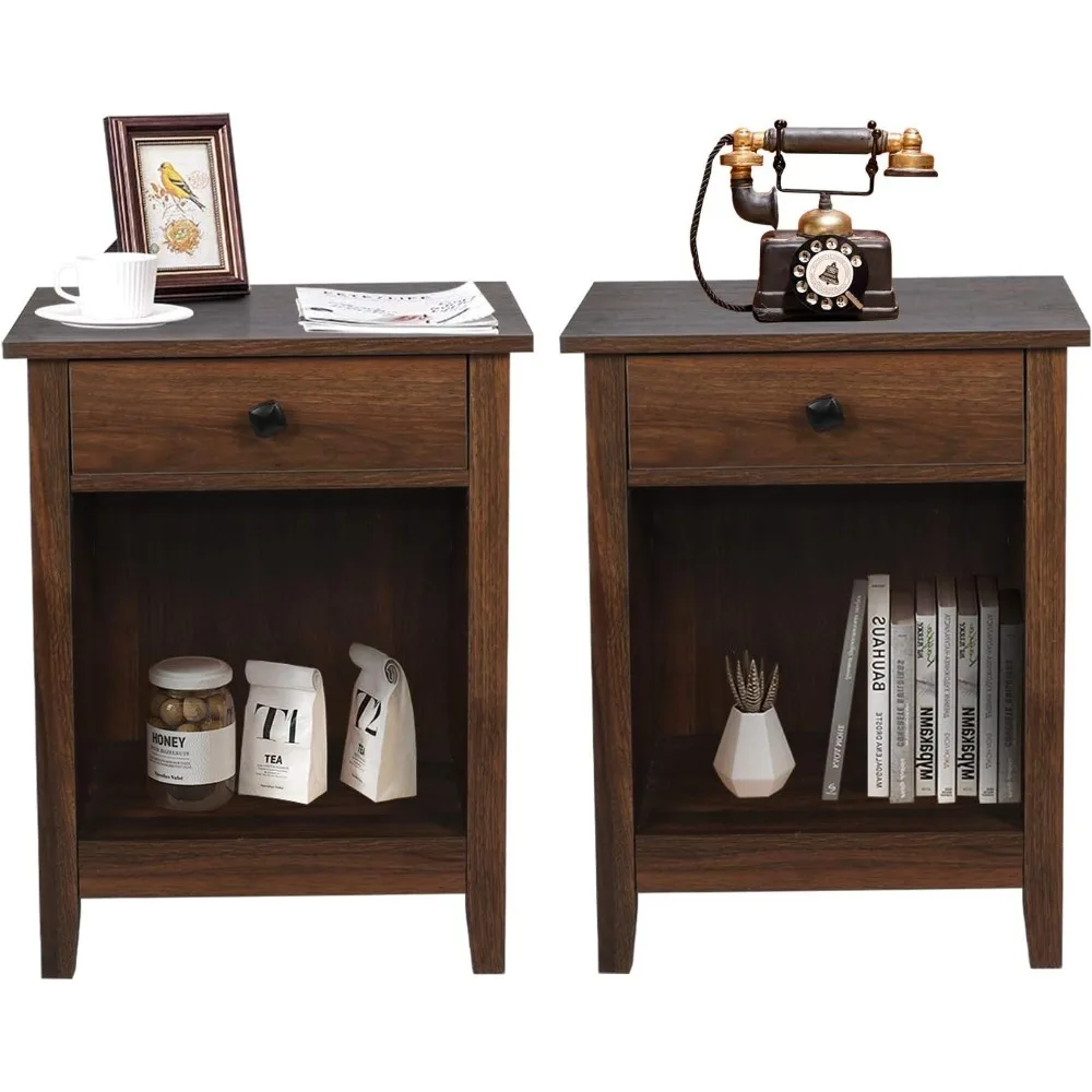 

Bedroom nightstands set of 2, wooden night stands with drawer, large storage furniture for home bedside end table