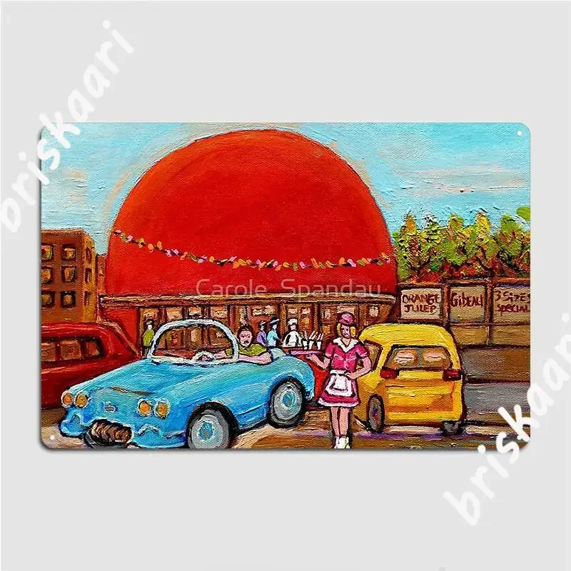 Roadside Attraction Montreal Drive In Diner Canadian City Scenes Paintings Metal Sign Plaques Retro Tin Sign Poster